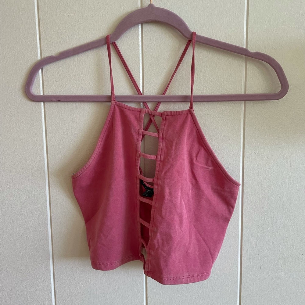 Pink Forever 21 Spaghetti Crop Tank
